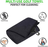 Mobilecaddy Tri-fold microfibre golf towel for golf bag with clip